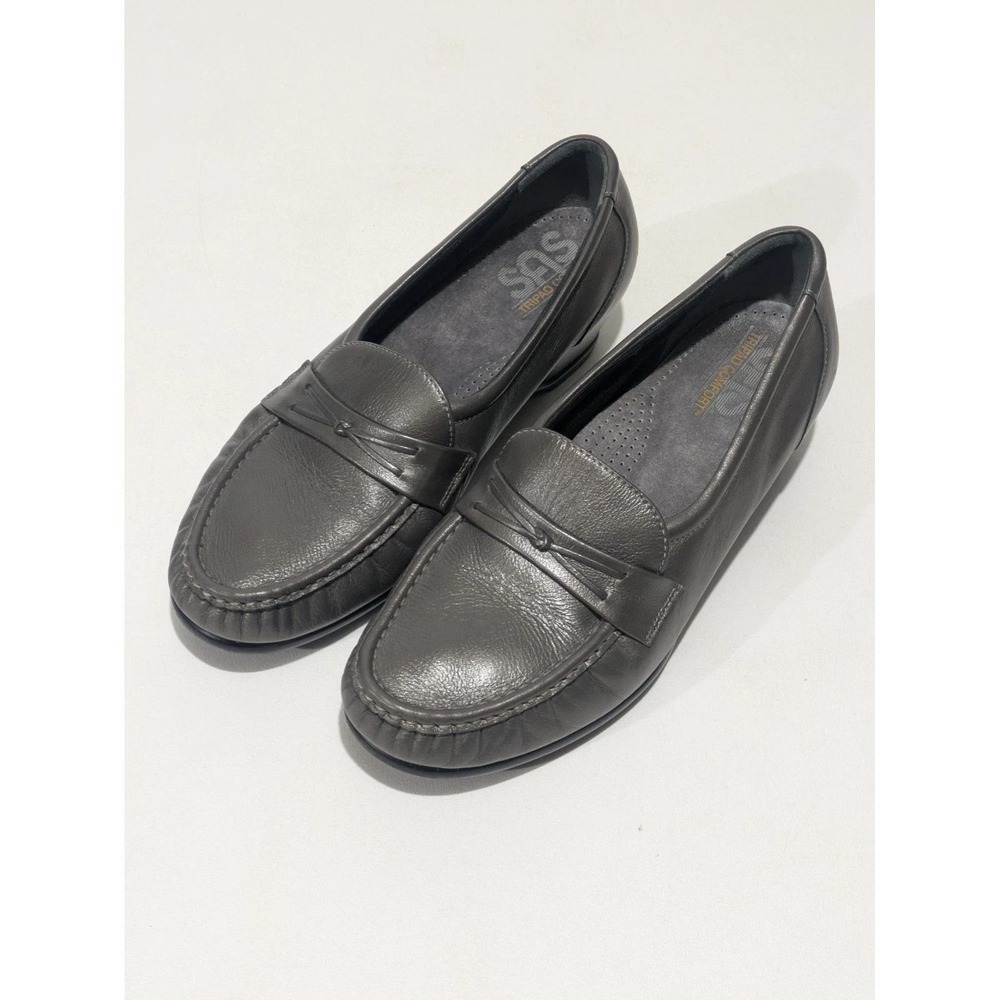 SAS Womens Tripad Comfort Leather Wedge Loafers Pewter Gray 9.5 W